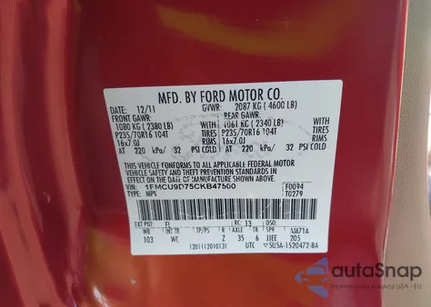 2012 Ford Escape Xlt from USA, damaged, VIN 1FMCU9D75CKB47500